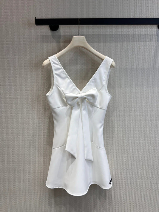 Miumiu 2026 V-neck Bow Vest Dress Black and White Polyester 356964