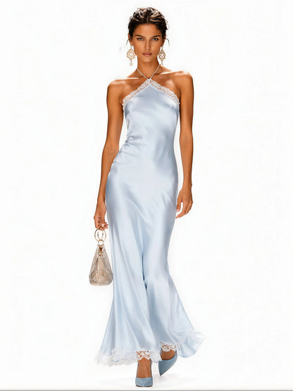 Delilah Lace-Panel Halter Maxi Dress