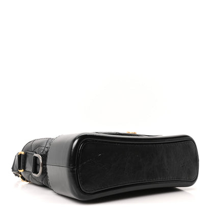 Aged Smooth Calfskin Quilted Medium Gabrielle Logo Hobo Black