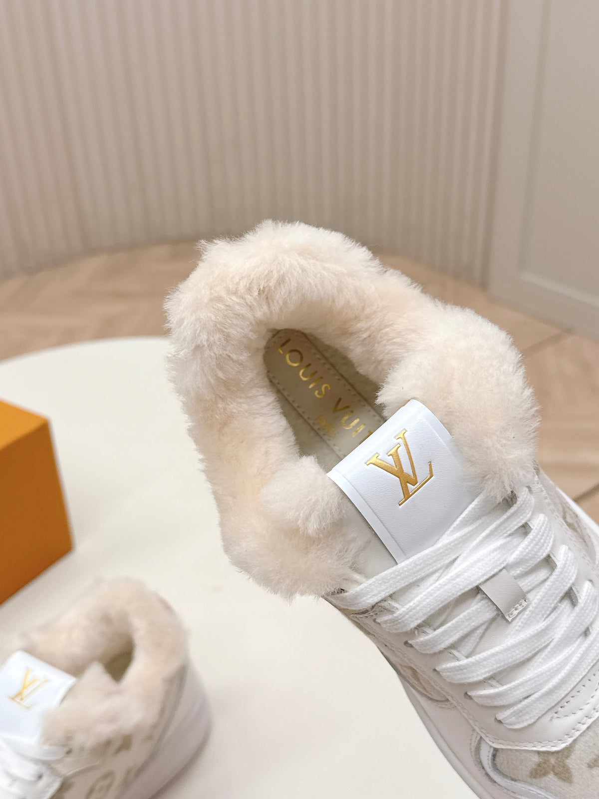 LV Stadium Sneaker White Beige Cowhide Cotton Wool 595427