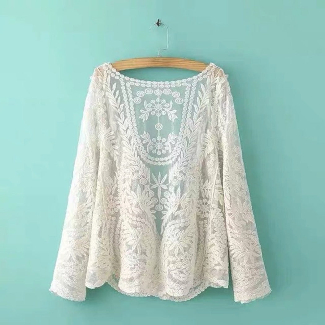 Crosa - Sheer Lace Boho Cardigan Cover-Up