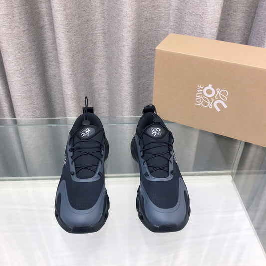 Loewe x on Angpao Couple Running Sneakers Black Gray Nylon Calfskin 597420