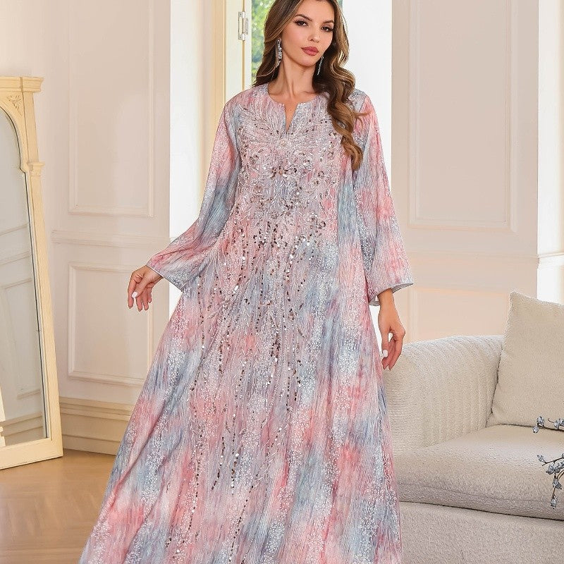 Floral Print Beaded Long Robe