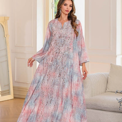 Floral Print Beaded Long Robe