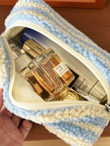 Cosbai - Blue Striped Fleece Makeup Pouch Organizer