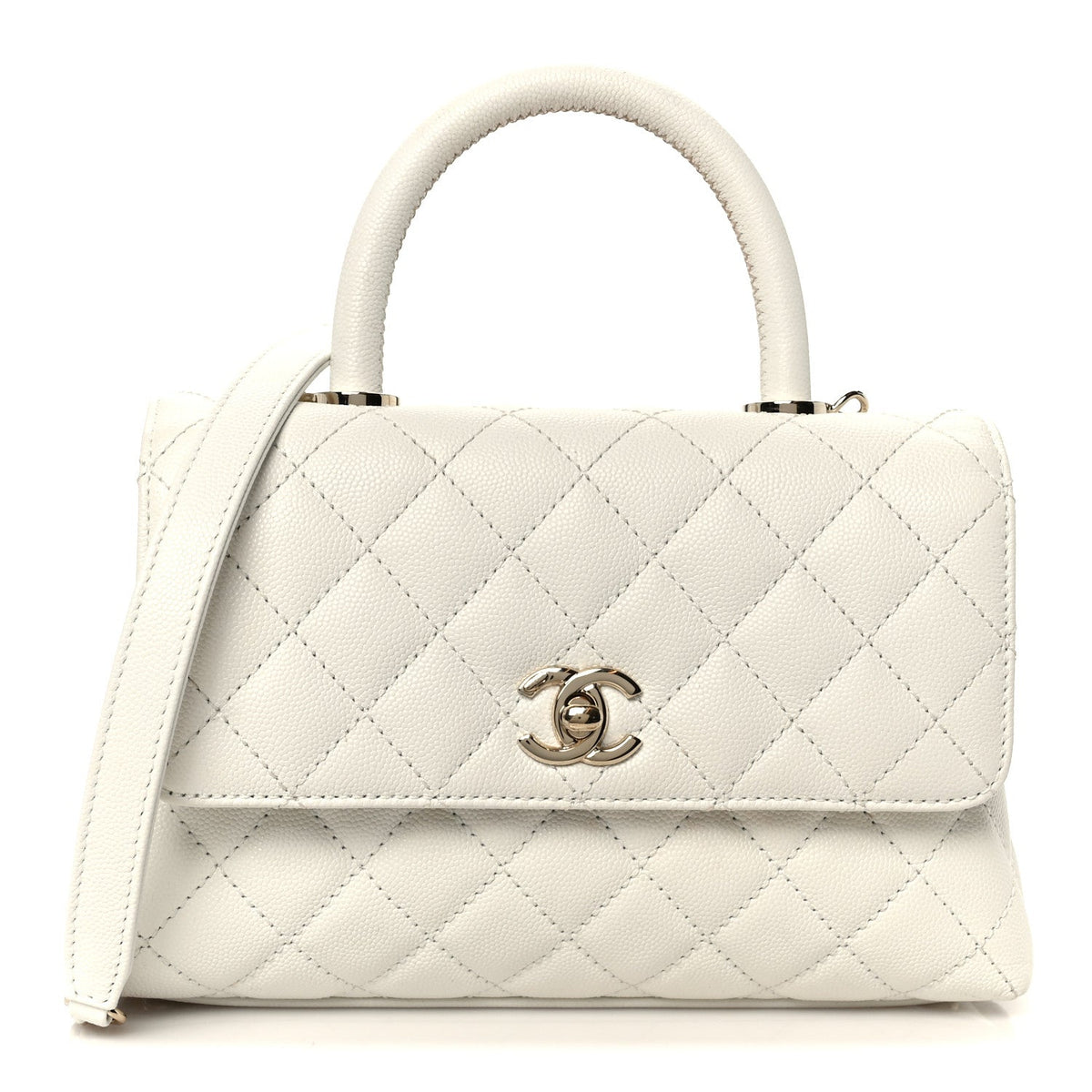 Caviar Quilted Mini Coco Handle Flap White