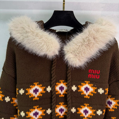 Miu 26s Isle Hooded Sweater Brown Wool 345074