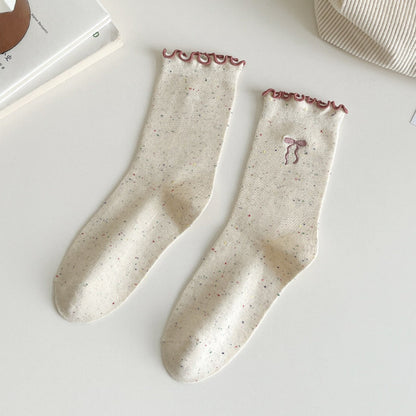Rufia - Embroidered Bow Mid-Calf Socks