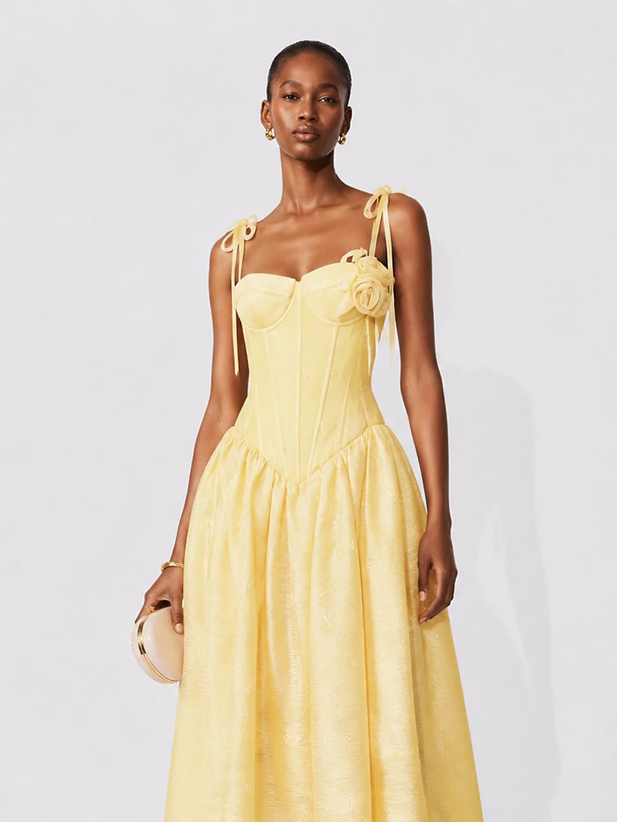 Natalia Floral Camisole Midi Dress In Yellow