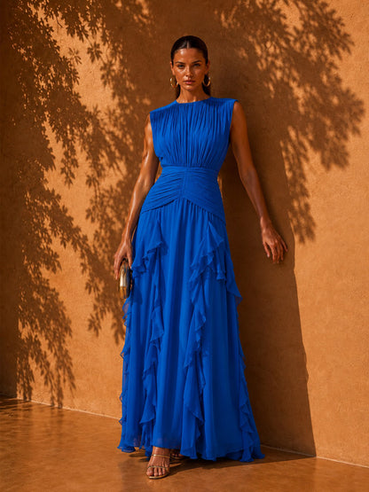 Aria Printed Chiffon Round-Neck Sleeveless Maxi Dress