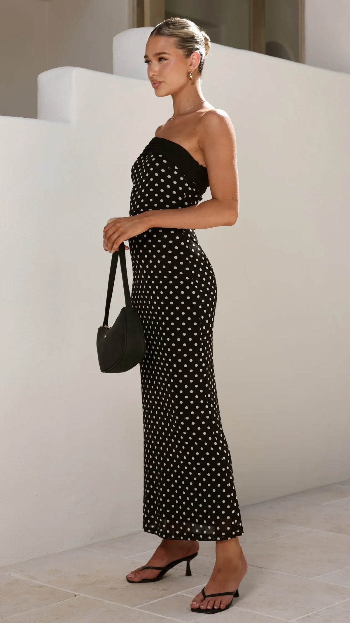 Ria Maxi Dress - Black/White Polka