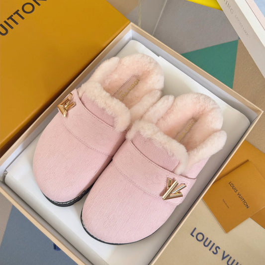 LV 25 Birkenstock Platform Slippers Light Pink Suede Wool 576220