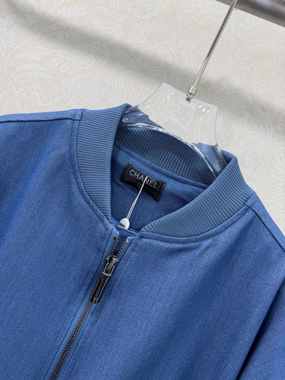 CC 26s Ribbed Collar and Stripe Jacket Blue Denim 353034