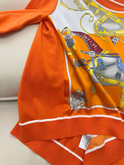 Hm Long Sleeve Knit Sweater Orange Silk