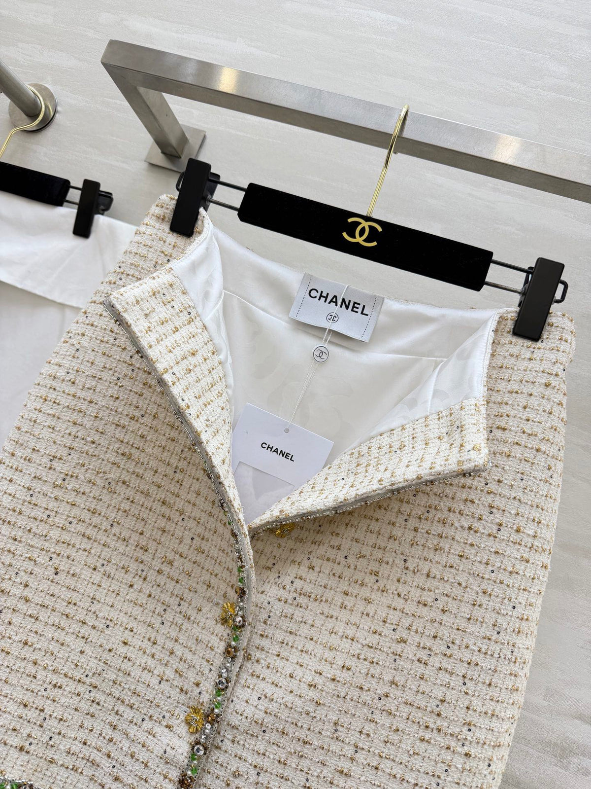 CC 26s Midi Skirt White Gold Tweed