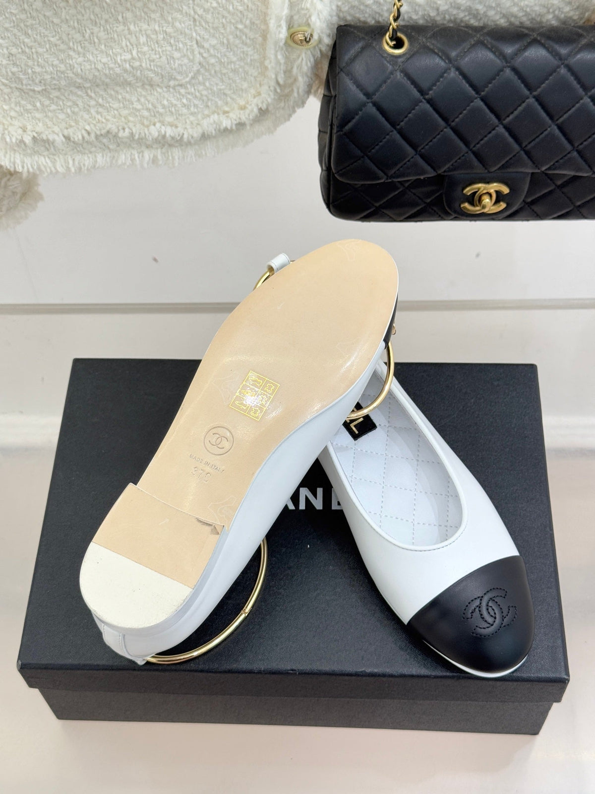 CC 26C Ribbon Double C Camellia Mary Jane White Black Lambskin
