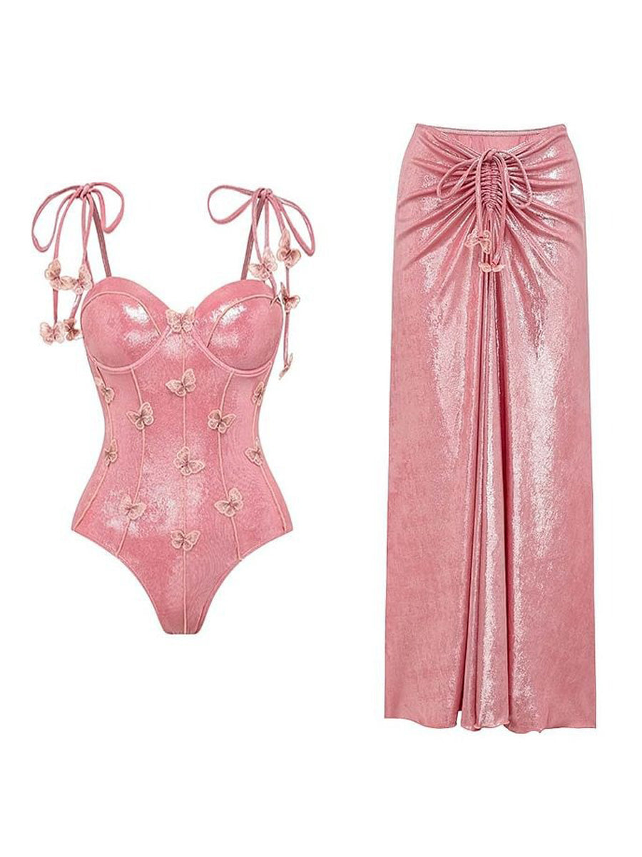 Aviana Shimmering Fabric Bow Swimsuit Set