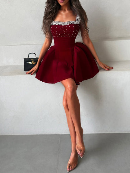 Arlette Square-Neck Diamond Mini Dress
