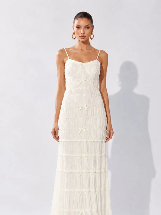 Alaina Ruched Bow-Detail Camisole Maxi Dress