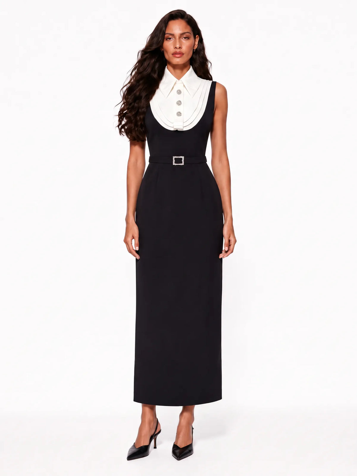 Anika Color-Block Collared Midi Dress