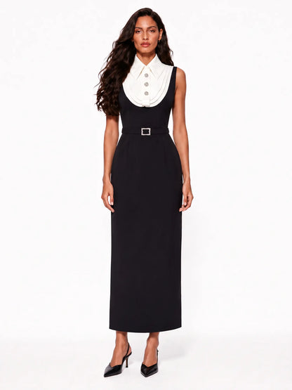 Anika Color-Block Collared Midi Dress