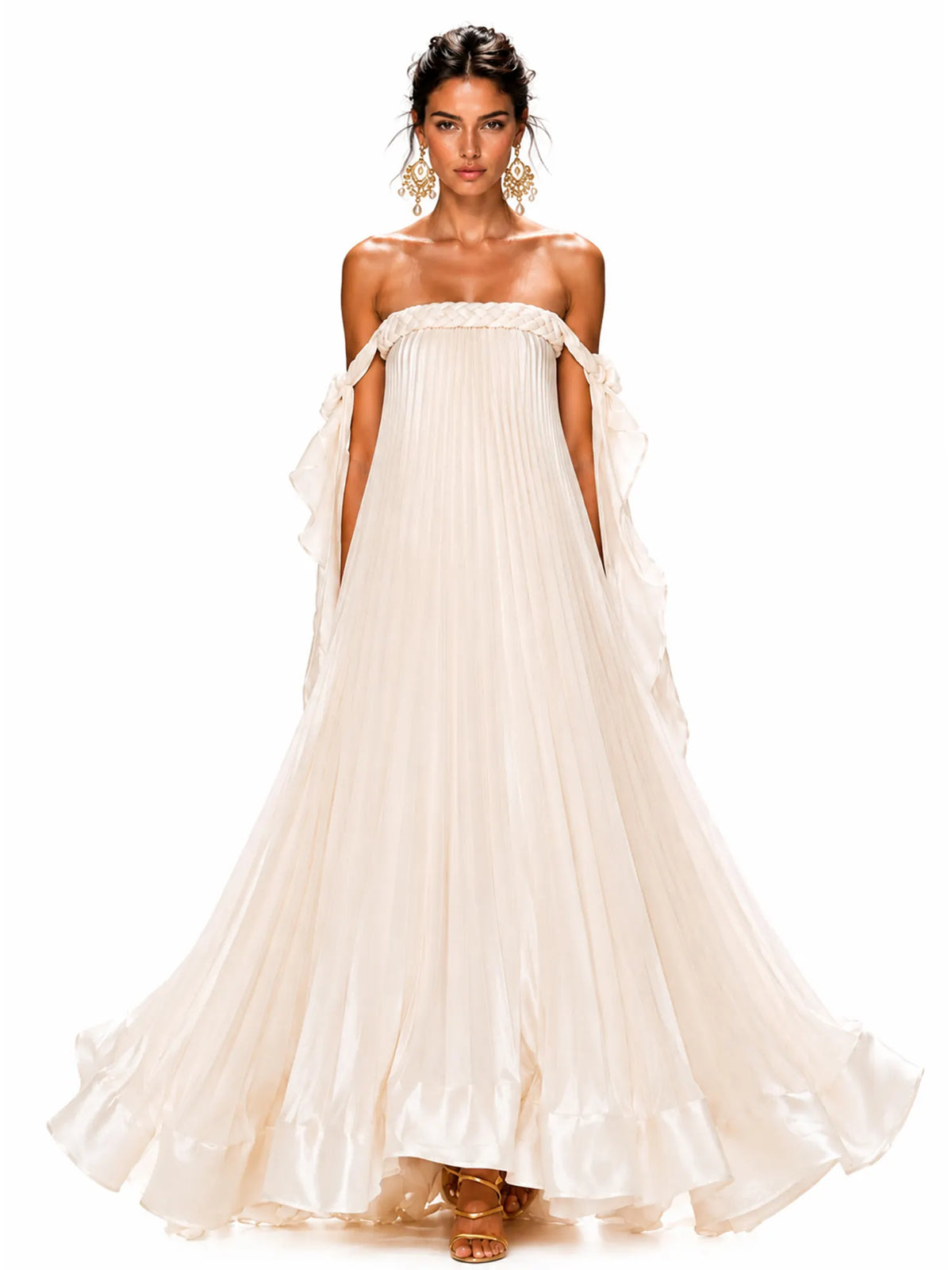 Matilda Pleated Strapless Ruffled Maxi Dress