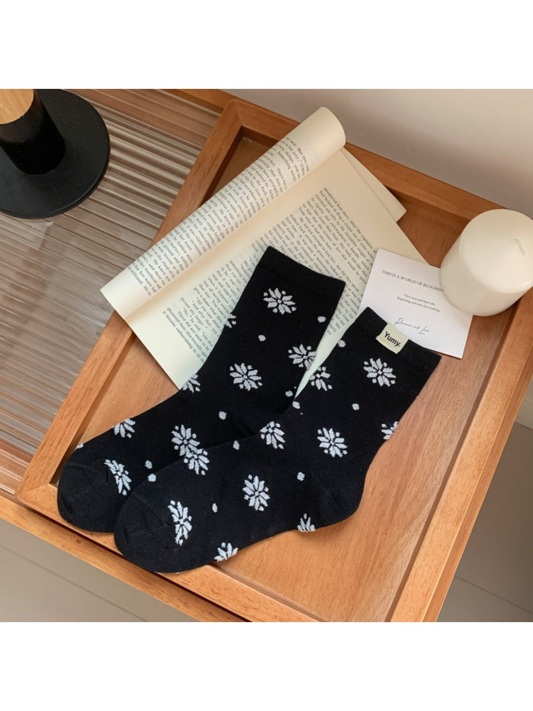 Rufia - Mid-Calf Winter Socks with Snowflake &amp; Dots Patterns