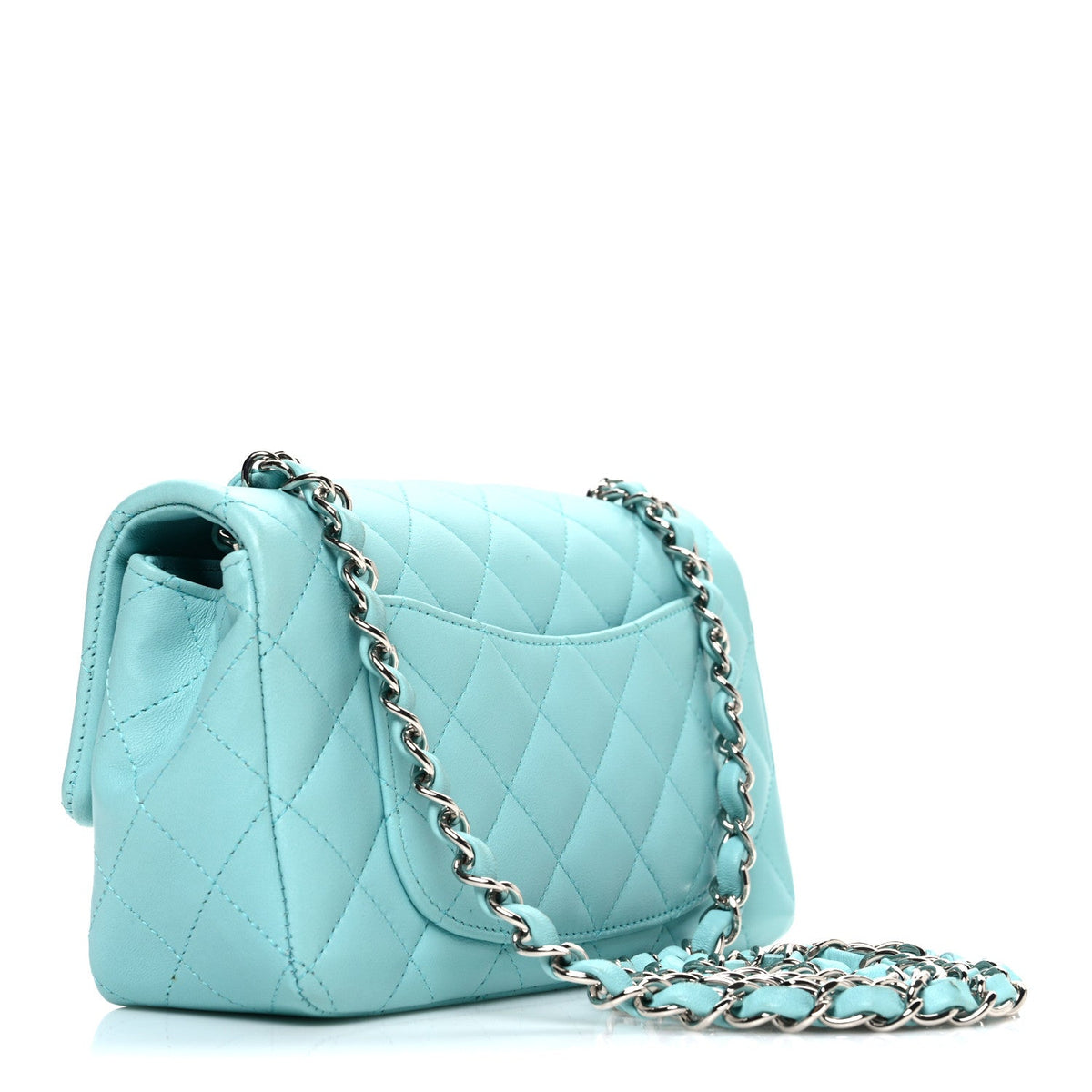 Lambskin Quilted Mini Rectangular Flap Light Blue