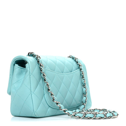 Lambskin Quilted Mini Rectangular Flap Light Blue