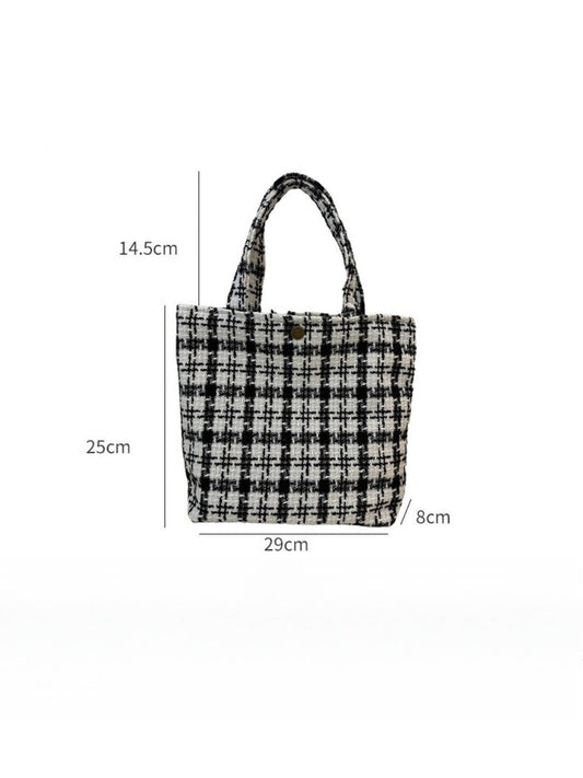 Cosbai - Canvas Small Tote with Plaid Patterns