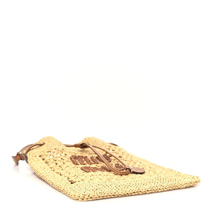 Raffia Crochet Drawstring Pouch Naturale Cognac