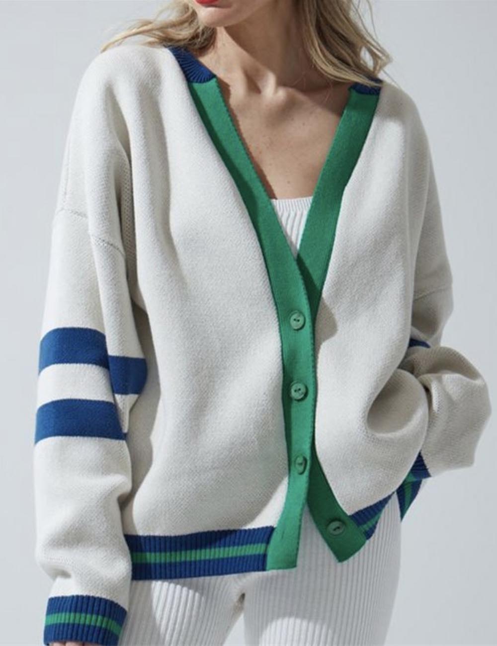 Trendy Color Contrast Striped Knit Cardigan