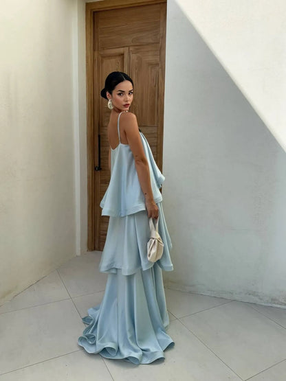 Seraphina Tiered Satin Maxi Dress