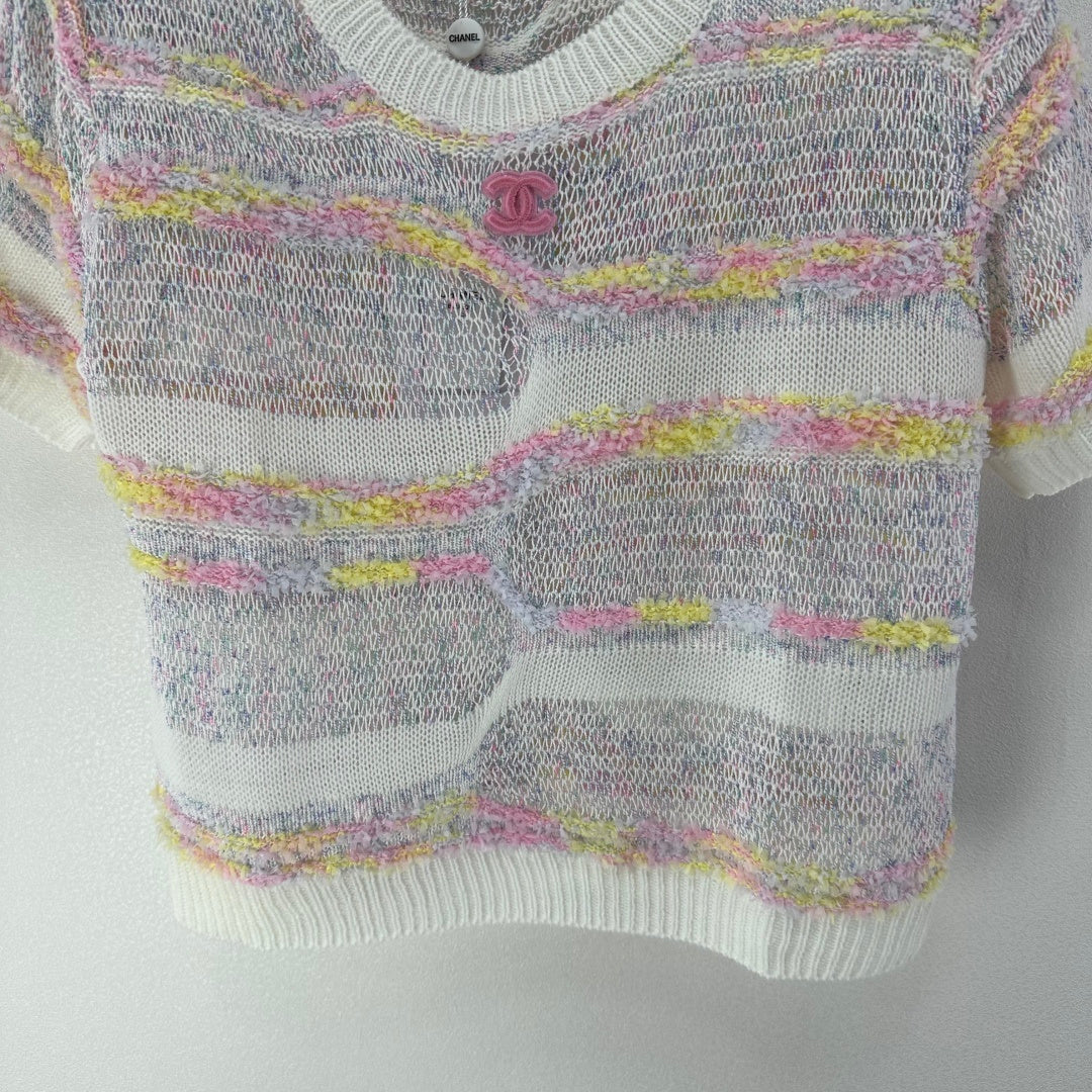 CC 26S Short-sleeve Knit Cream Multicolour Wool Nylon Cashmere 349002