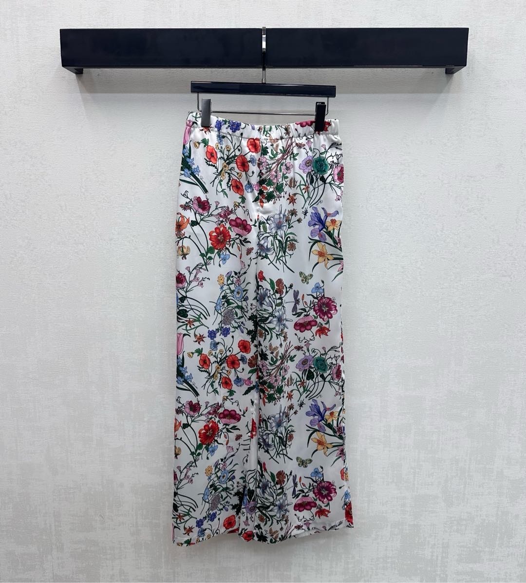 GG SS26 Printed Straight Leg Trousers White Multicolor Silk 351693