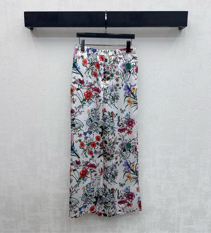 GG SS26 Printed Straight Leg Trousers White Multicolor Silk 351693