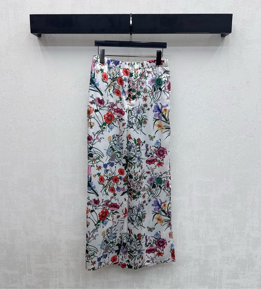 GG SS26 Printed Straight Leg Trousers White Multicolor Silk 351693