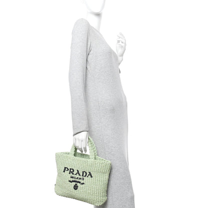Yarn Raffia Effect Crochet Small Logo Tote Acqua