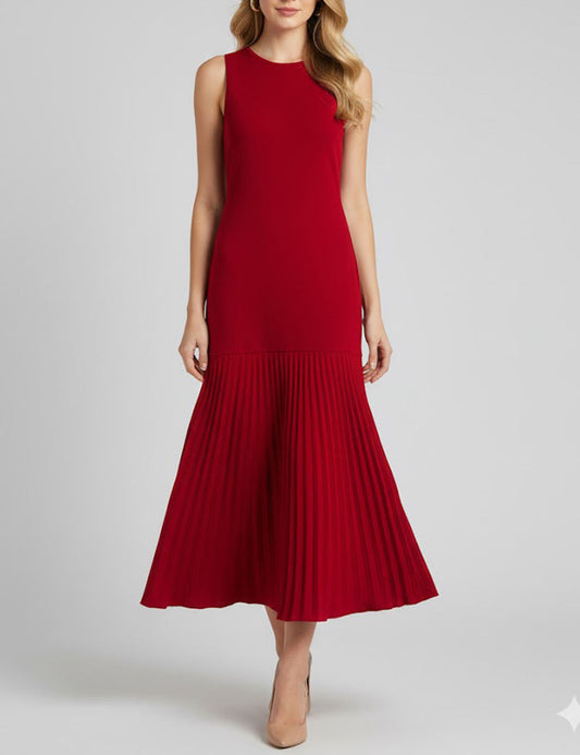 Splicing Round Neck Sleeveless Knit Maxi Dress