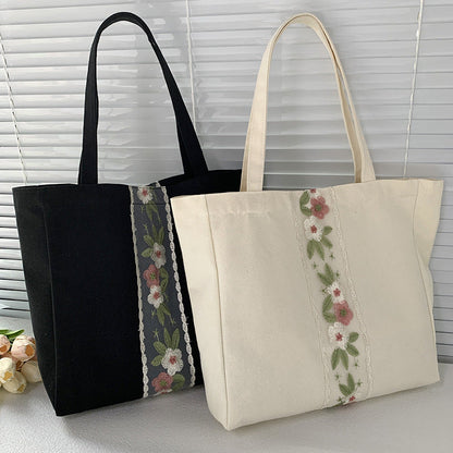 Flower Embroidered Canvas Bag
