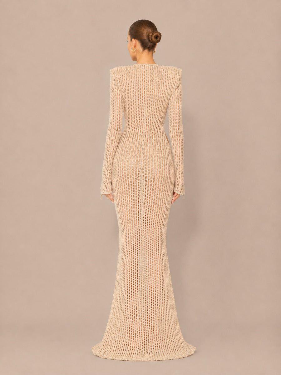 Carolina Sexy Cut-Out Long-Sleeve Knit Maxi Dress