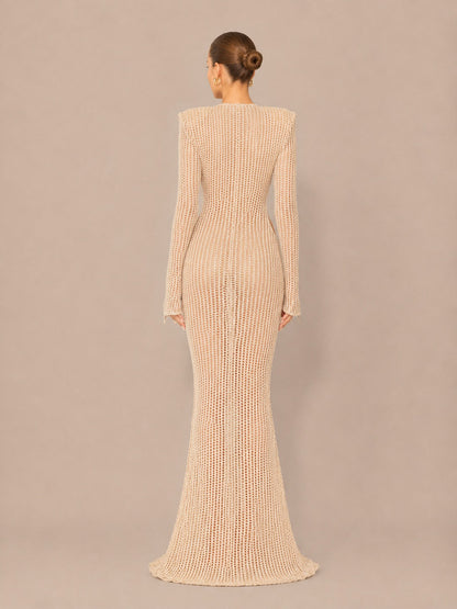 Carolina Sexy Cut-Out Long-Sleeve Knit Maxi Dress