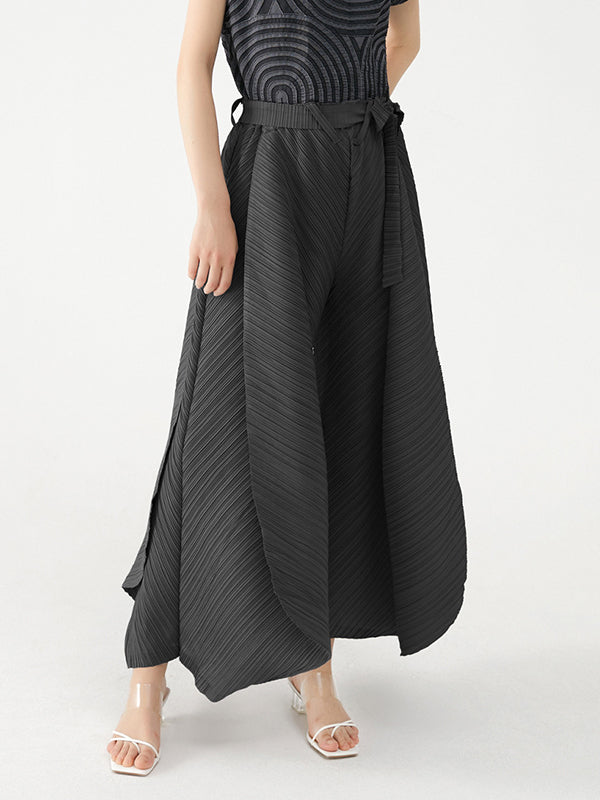 Wide Leg Loose Drawstring Pleated Tiered Casual Pants Bottoms