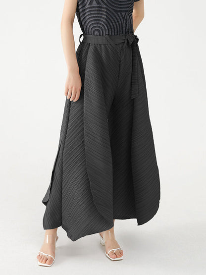 Wide Leg Loose Drawstring Pleated Tiered Casual Pants Bottoms