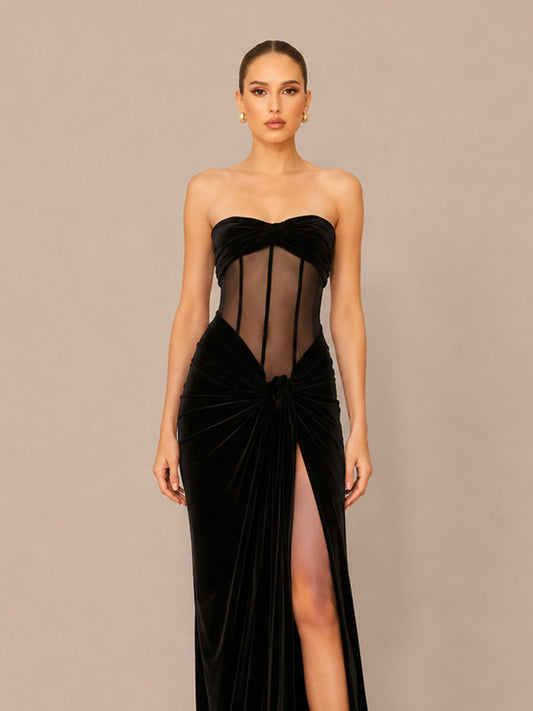 Catalina Strapless Mesh-Panel Maxi Dress