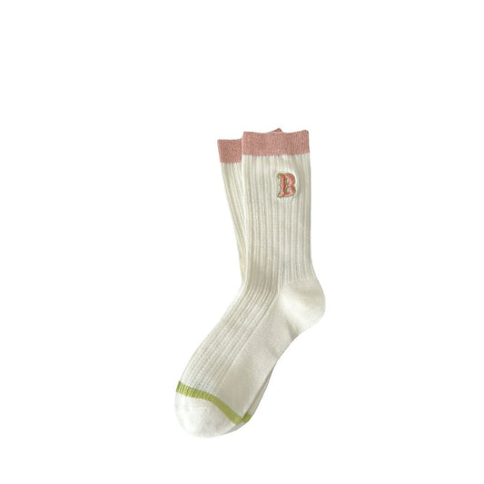 Rufia - Striped Crew Mid-calf Socks - Cute &amp; Sweet