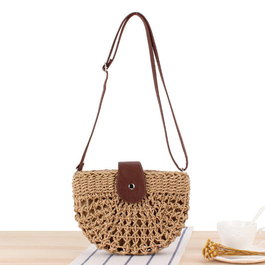 Crochet Market Bag Hollow Half Round Crossbody Bag