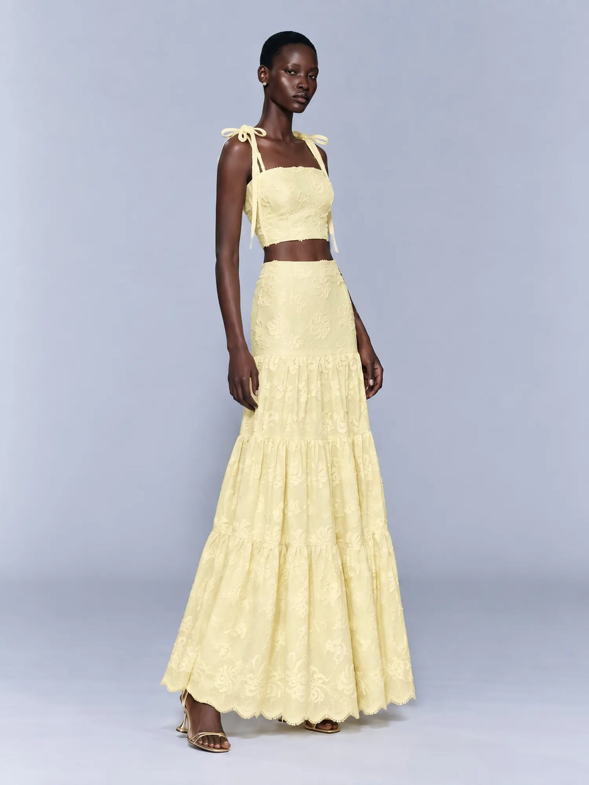 Talia Strappy Lace Top and Maxi Skirt Set In Yellow