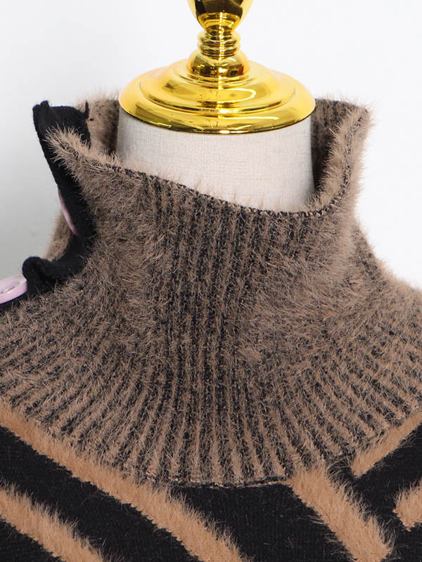Urban Loose With Belted High-Neck Knitting Sweater