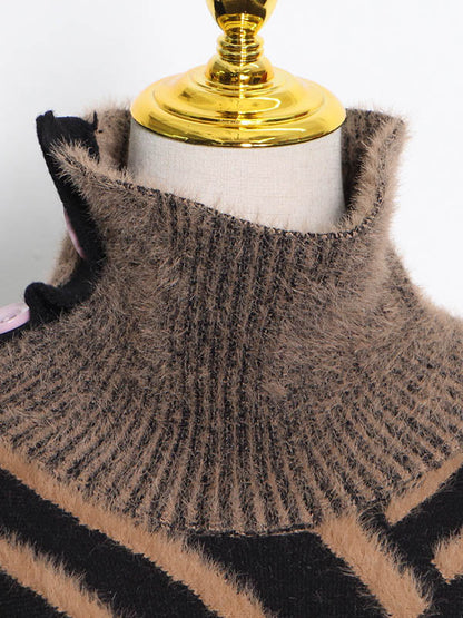 Urban Loose With Belted High-Neck Knitting Sweater